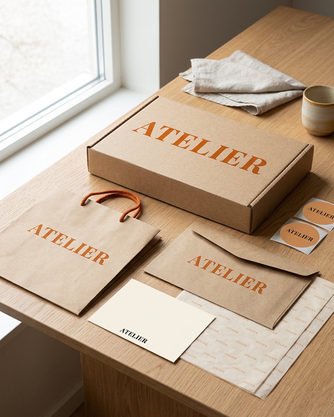 Набор ATELIER на столе — кадр сгенерирован ИИ